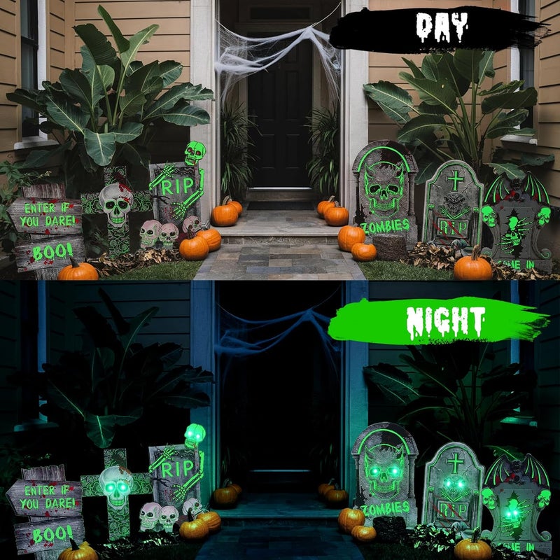 Chaohua Halloween Decorations 6 Pack Outdoor Glowing Tombstones, Halloween Tombstone Decoration with 10 LED Light Beads, Horror Yard Sign, Suitable for Cemetery Garden Lawn Party Decoration - Image 5